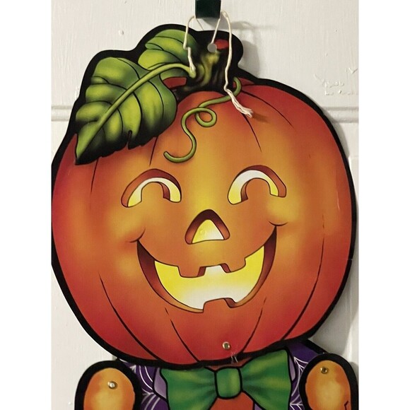 VINTAGE SKELETON JACK O’ LANTERN SPIDERWEB SUIT HALLOWEEN DECORATION DIE CUT 60” - Picture 2 of 13